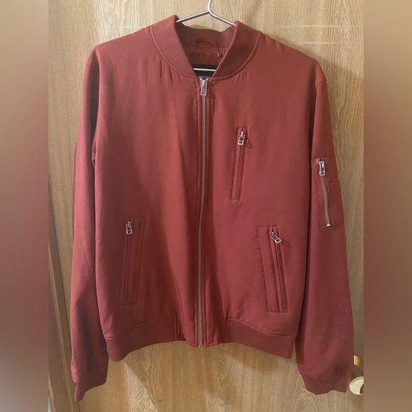 Forever 21 Men Bomber Jacket - dark rust / light maroon - mens size M - Picture 3 of 5